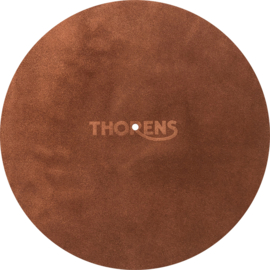 Thorens platenspelermat bruin leer met logo