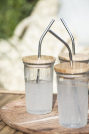 Drinkglas met Bamboe Deksel en Roestvrijstaal Rietje | IB Laursen