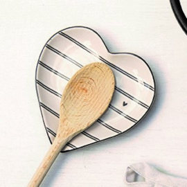Spoon Holder Heart Plate | Stripes | 13x13 cm | Titane/Zwart | Bastion Collections