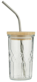 Drinkglas met Bamboe Deksel en Roestvrijstaal Rietje | IB Laursen