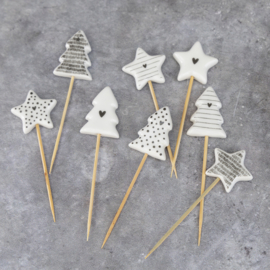 Tapas Sticks Christmas | Set 8 stuks | Wit/Zwart | Bastion Collections