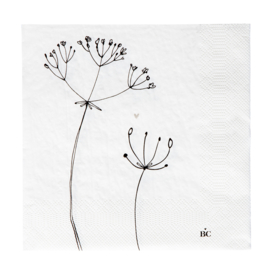 Servetten Flower Heart | 20 pcs 16,5 x 16,5 cm | Wit/Zwart/TI | Bastion Collections