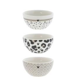 Bowl Mini | Dots, Stripe & Heart | Ø:6 x 3 cm | Wit/Zwart | Bastion Collections