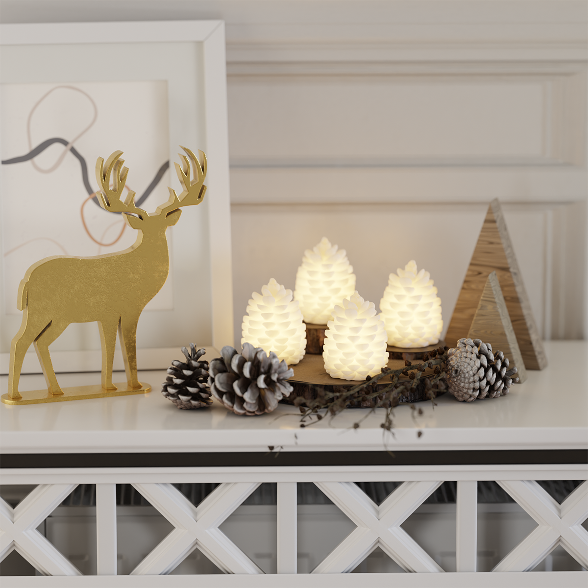 LED Dennenappels Set 4 stuks | Wit | 7,5 cm | Deluxe Homeart