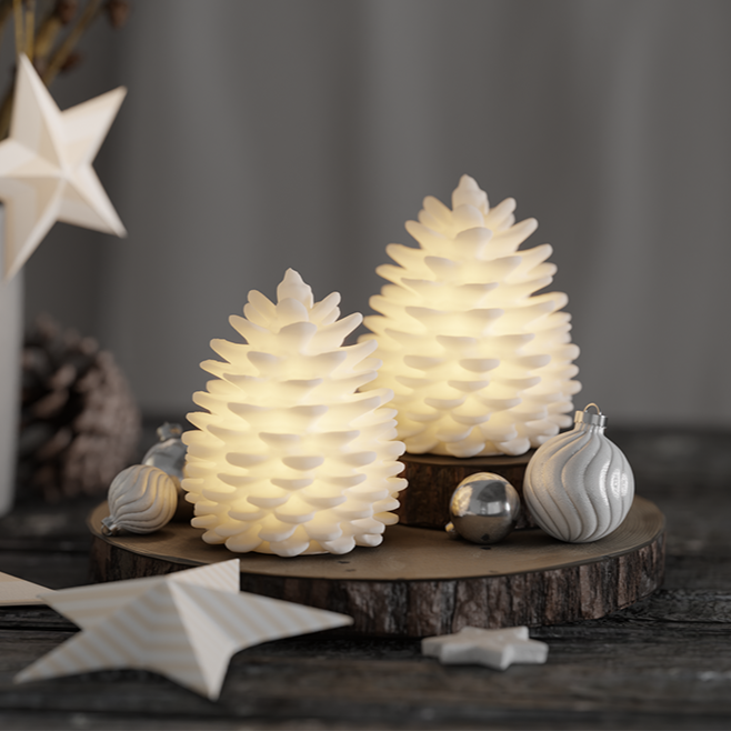LED Dennenappels Set 2 stuks | Wit | 10 cm | Deluxe Homeart