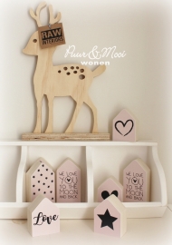 Huisje Hout S | Pastel Roze | Ster Zwart