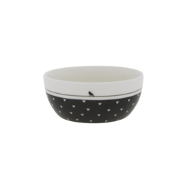 Fruitbowl | Hearts en Bird |  Ø: 12 cm | Wit/Zwart | Bastion Collections