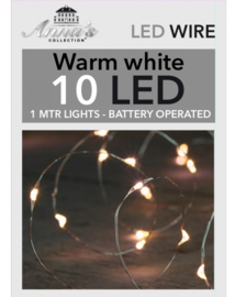 LED Indoor Zilverdraad | 10 lampjes/1m LED warm wit | Incl 2 batterijen