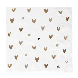 Servetten Hearts Brown  | Large 20 pcs 16,5 x 16,5 cm | Bastion Collections