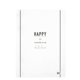 Theedoek | Happy | Wit/Zwart | Bastion Collections 