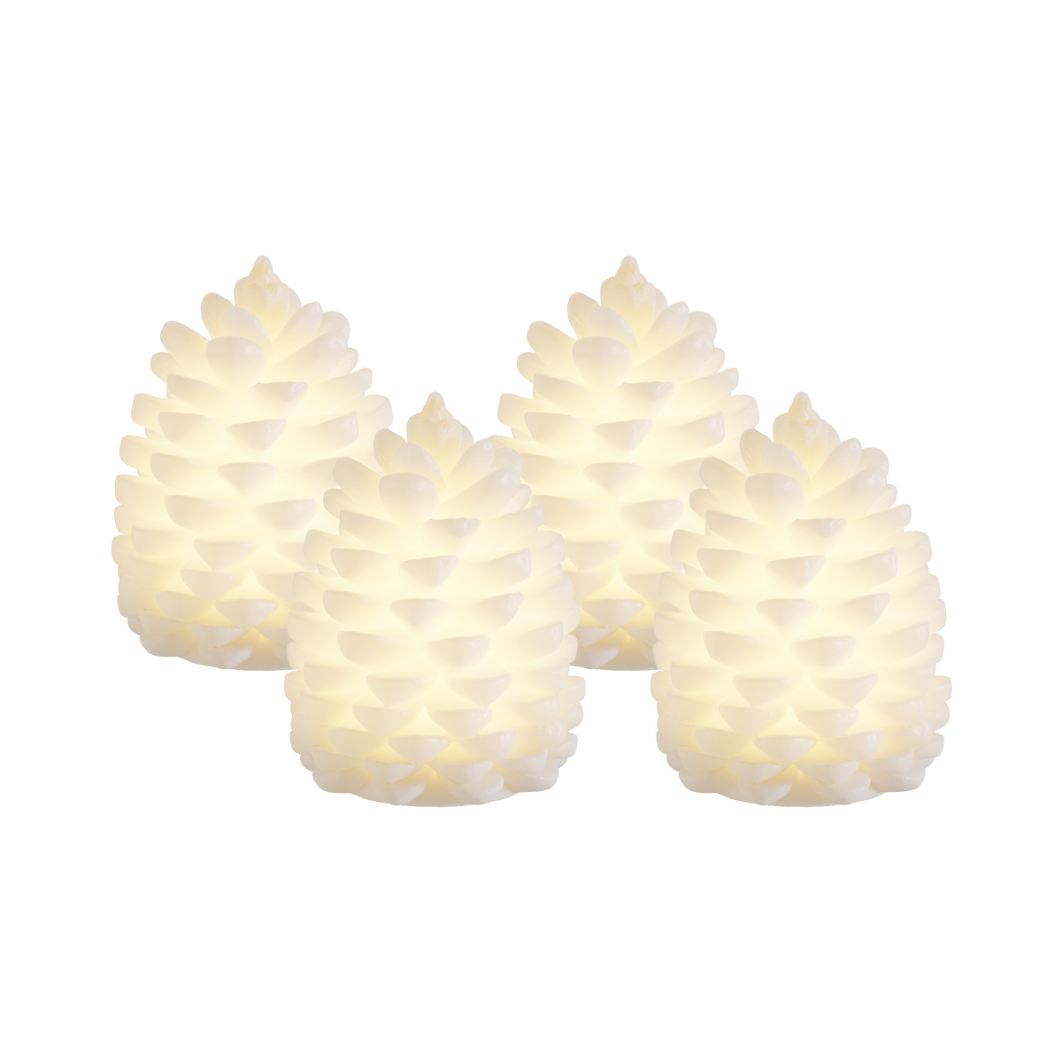 LED Dennenappels Set 4 stuks | Wit | 7,5 cm | Deluxe Homeart
