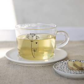 Tea Tip | Flower with Stripe & Heart | Wit/Titane/Zwart | Bastion Collections