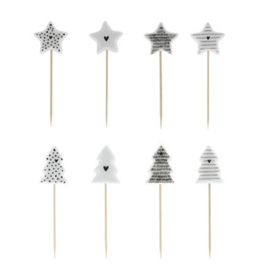 Tapas Sticks Christmas | Set 8 stuks | Wit/Zwart | Bastion Collections