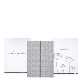 Theedoek | Wild Flower | Wit/Zwart | Bastion Collections