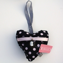 Liek & Zo Roze/Zwart gestipt Hart 12 cm