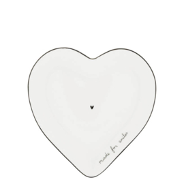 Heart Plate Dessert- Gebaksbord | Made for Smiles | 17,5x18,5 cm | Wit/Zwart | Bastion Collections