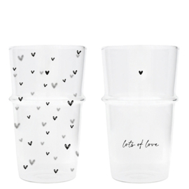 Cafe Latte Glazen | Set 2 | Hearts & Lots of Love | Zwart | Bastion Collections