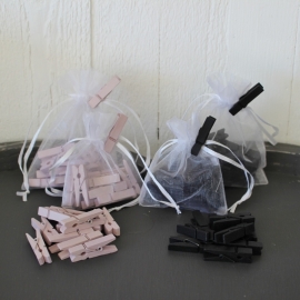 Mini Knijpertjes Hout Roze of Zwart set 10 of 20