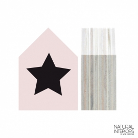 Huisje Hout S | Pastel Roze | Ster Zwart