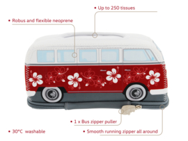 Tissue Box VW T1 Bus Hibiscus | Neoprene Rood/Wit