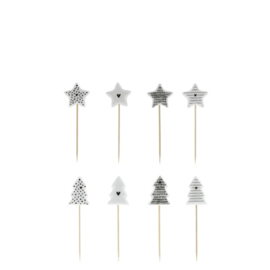 Tapas Sticks Christmas | Set 8 stuks | Wit/Zwart | Bastion Collections