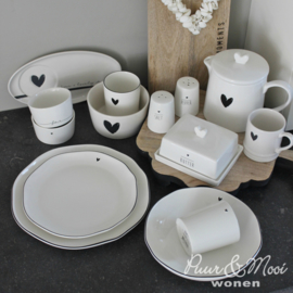 Breakfast Plate | Little Heart ♥ | Wit/Zwart | 23 cm | Bastion Collections