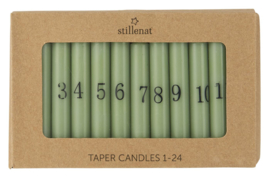 Korte Smalle Kaarsjes Advent 1-24 | Dusty Green/Black |  Ø:1,3 cm | IB Laursen