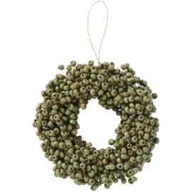 Krans met Houten Kralen | Ø:13,5 x 3,5 cm | Groen | IB Laursen