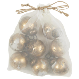 Kerstballen Mini Metal Chips | White/Brass | Zakje 8 stuks | IB Laursen