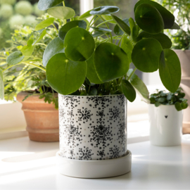 Flowerpot Barok | Ø:13,3x14 cm | Wit/Zwart | Bastion Collections