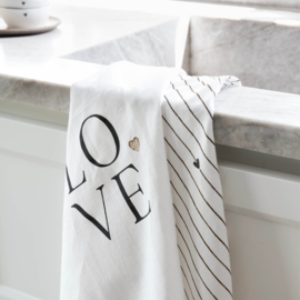 Theedoek Katoen/Linnen | LOVE ♥ | Wit/Zwart | Bastion Collections