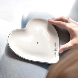 Heart Plate Dessert- Gebaksbord | Made for Smiles | 17,5x18,5 cm | Wit/Zwart | Bastion Collections