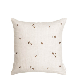Kussenhoes All over Hearts Brown 100% Linnen | 50x50 cm | Light Naturel | Bastion Collections