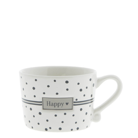 Mok Small | Dots HAPPY | Zwart/Titane | Bastion Collections