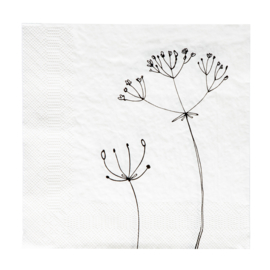 Servetten Flower Heart | 20 pcs 16,5 x 16,5 cm | Wit/Zwart/TI | Bastion Collections