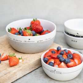 Fruitbowl | Hearts en Bird |  Ø: 12 cm | Wit/Zwart | Bastion Collections