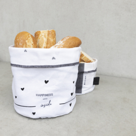 Breadbag Happiness Inside met Leren label | Large | Wit/Zwart | Bastion Collections