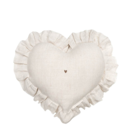 Kussen Hart met Ruffle 100% Linnen | 52x50 cm | Light Naturel | Bastion Collections