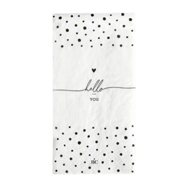 Servetten Dots 'Hello You' | X Large  16 pcs 10 x 20 cm | Wit/Zwart | Bastion Collections