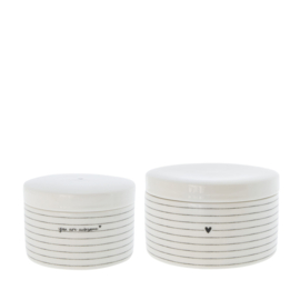 Ceramic Box White Stripes | Set 2 stuks Ø: 10 & 12 cm | Wit/Zwart | Bastion Collections