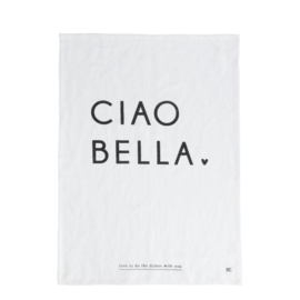 Theedoek | Ciao Bella ♥ | Wit/Zwart | Bastion Collections