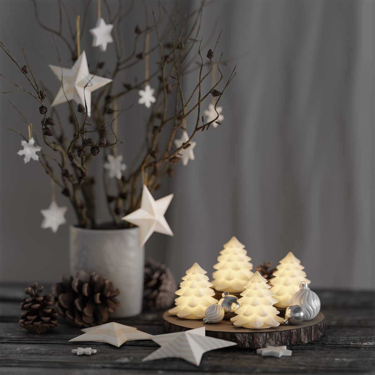 LED Dennenboom Set 4 stuks | Wit | 7 cm | Deluxe Homeart