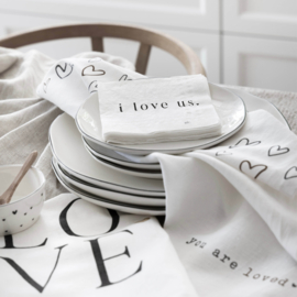 Theedoek Katoen/Linnen | LOVE ♥ | Wit/Zwart | Bastion Collections