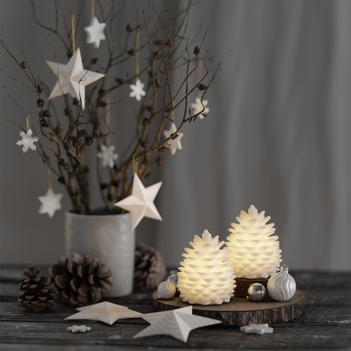 LED Dennenappels Set 2 stuks | Wit | 10 cm | Deluxe Homeart