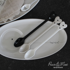 Lepel Latte Macchiato | 18,5 cm | Wit met  Zwart hartje | Bastion Collections