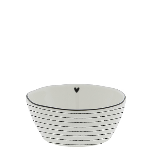 Saus Bowl | Heart & Stripes | Medium Ø:9,5 cm | Wit/Zwart | Bastion Collection