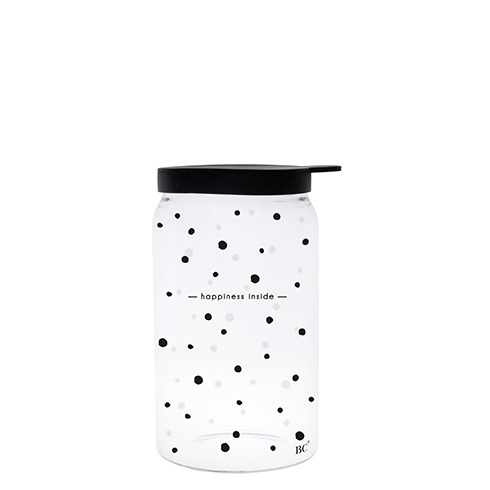 Voorraadpot Siliconen Deksel | X Small 12x6  | Zwart | Dots Happiness Inside | Bastion Collections