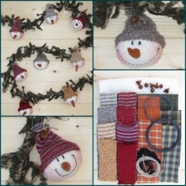 Materialenpakket + patroon stoffen kerstslinger `Snowmen`