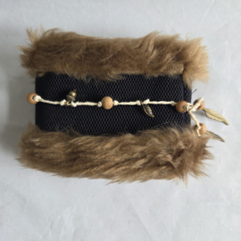 Elastische Polsband Fake Fur - Zwart/lichtbruin