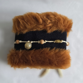 Elastische Polsband Fake Fur - Zwart/cognac
